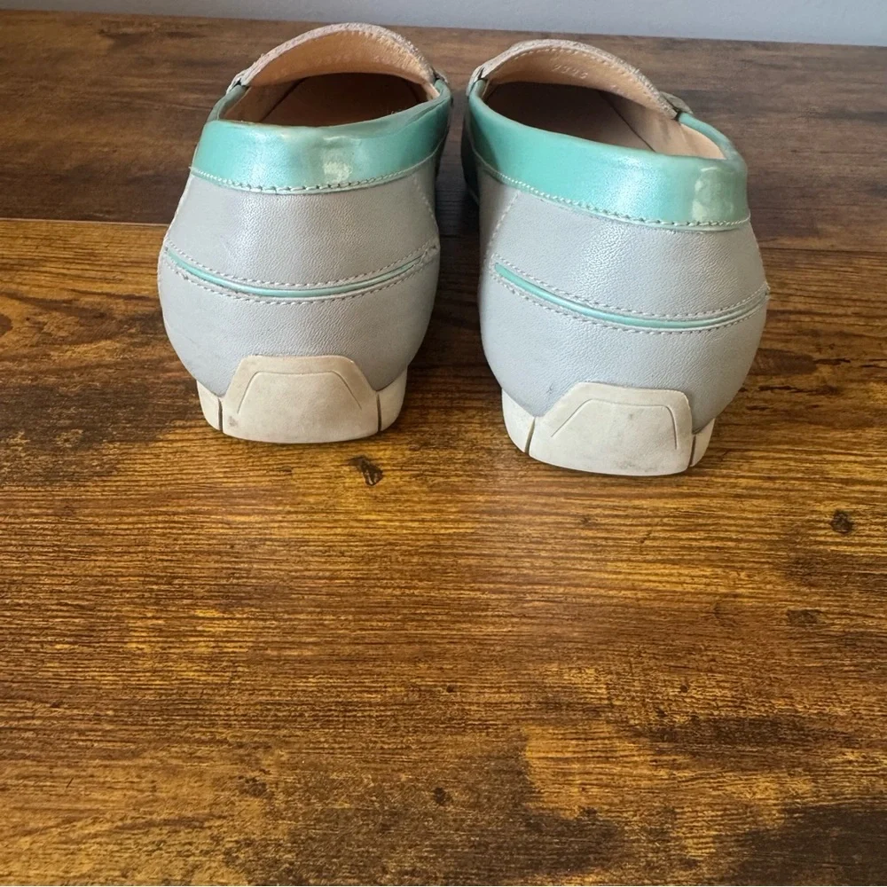 A. Testoni Italy Women’s Leather Loafers Gray Mint‎ EU 35 US 5 Penny Slip On